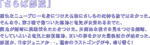 uΉev
ȃj[u[gɕtΏɂ̎_Gł͂ȂB
ȒARŏƗڊo߂܂łƁAHSɒB|Iȋ錕B
Ă悢旳ƉeA݂̖|ŏIn܂Be{WjAcB^̃XgSOA苿I