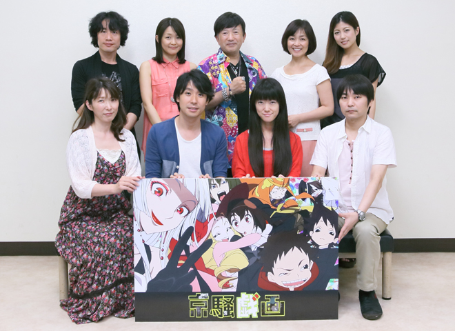 「京騒戯画」 アフレコ収録 写真上段左より 竹本英史、斎藤千和、中原茂、日髙のり子、白石涼子 写真下段左より久川綾、鈴村健一、釘宮理恵、石田彰